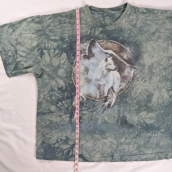 VTG Green Acid Wash Tie Dye Wolf Dream Catcher Graphic Tee Shirt - Picture 4 of 5